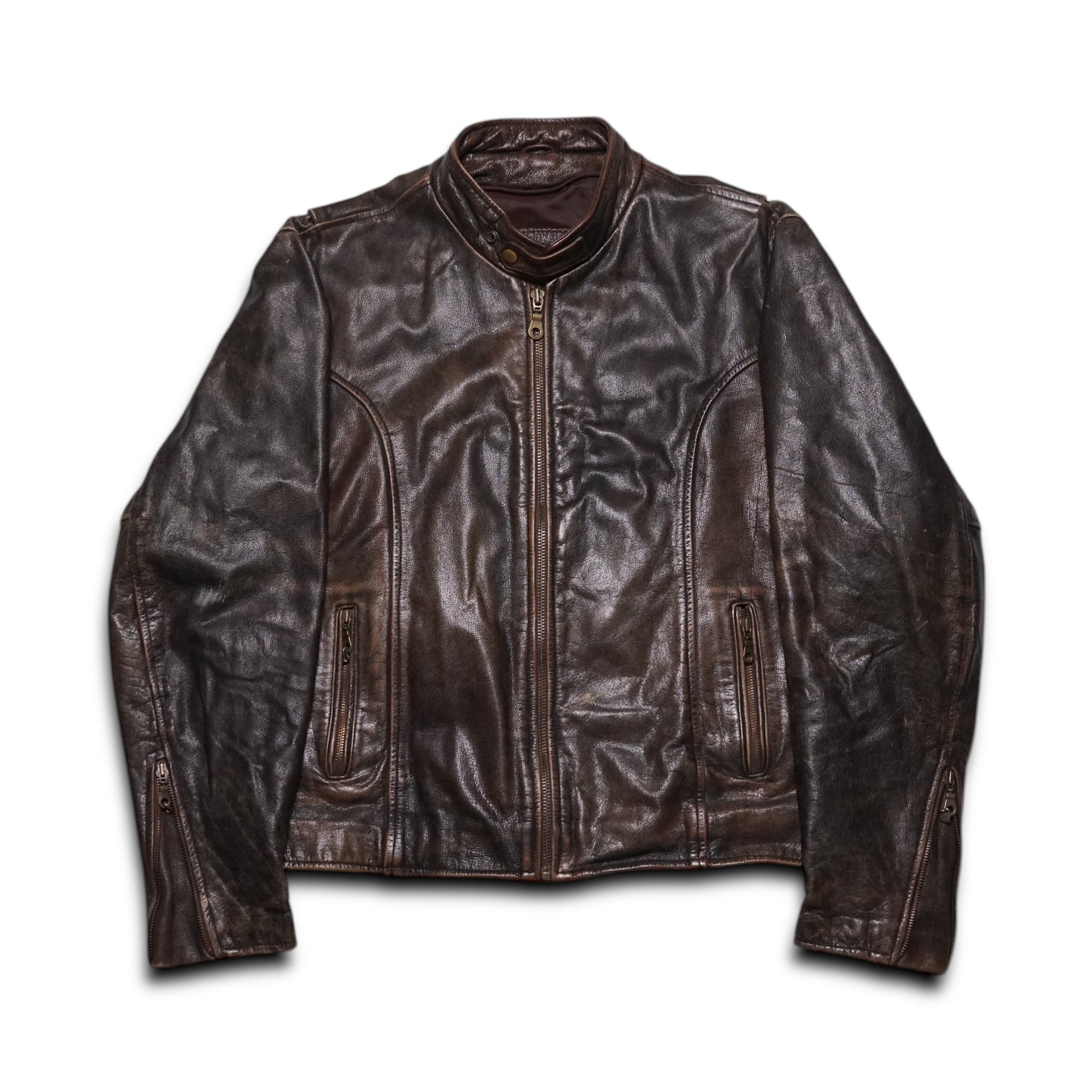 2000s Cafe Racer Leather Jacket "Brown" Size: L/XL