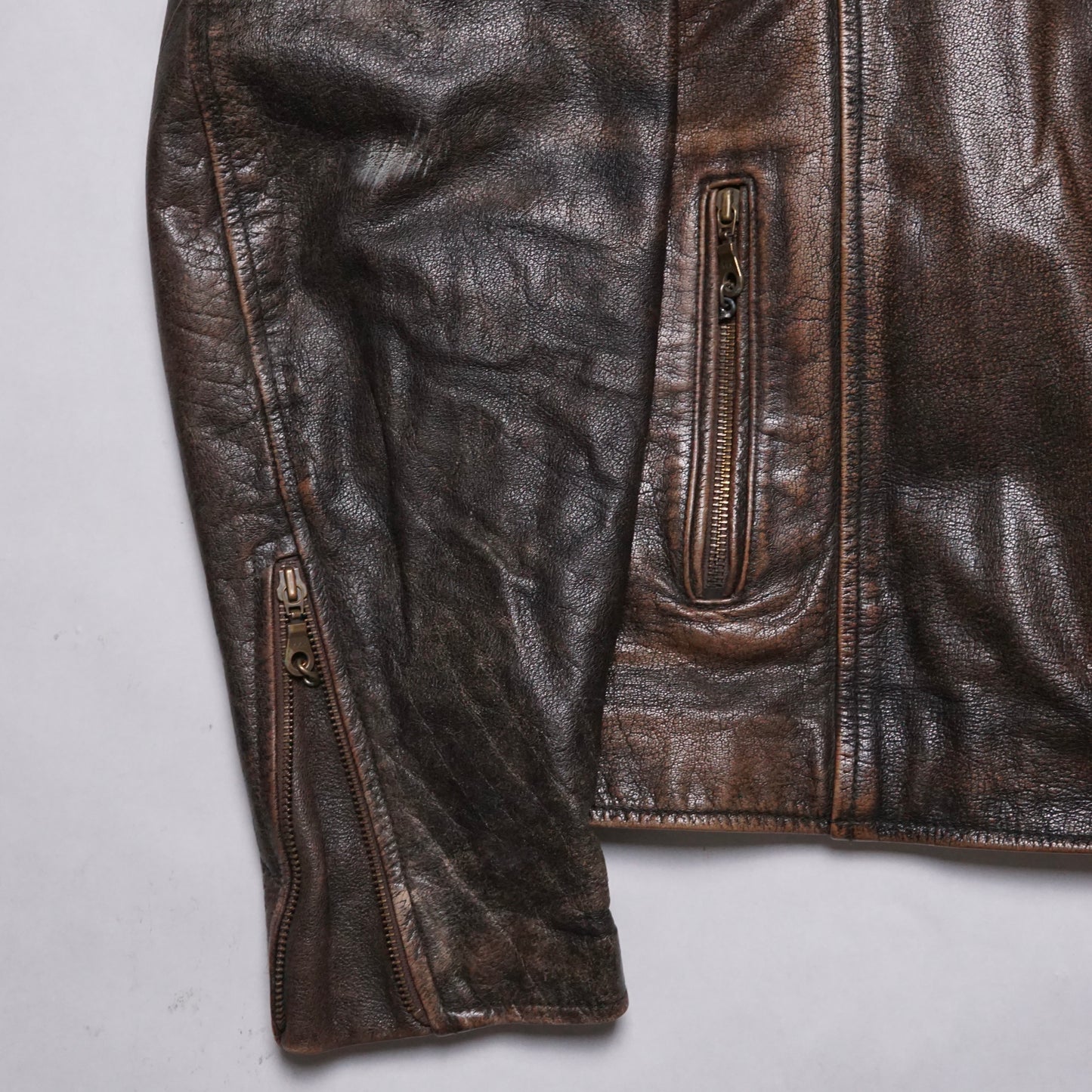 2000s Cafe Racer Leather Jacket "Brown" Size: L/XL