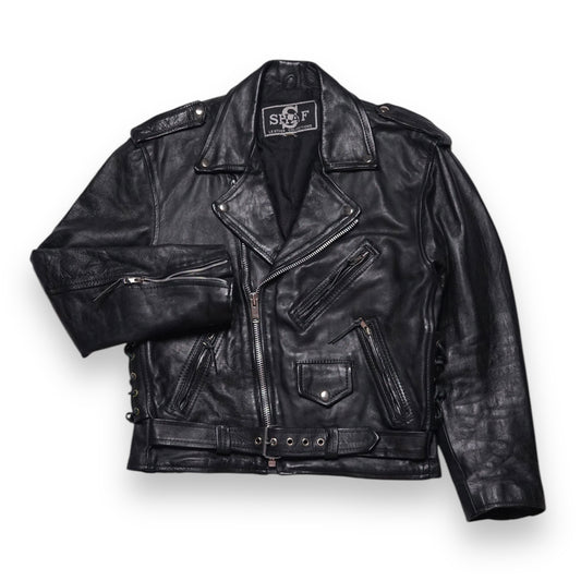 1990s Motorcycle Leather Jacket "Black" Size: M