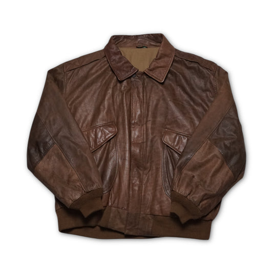 1980s Leather Bomber Jacket "Brown" Size: XL