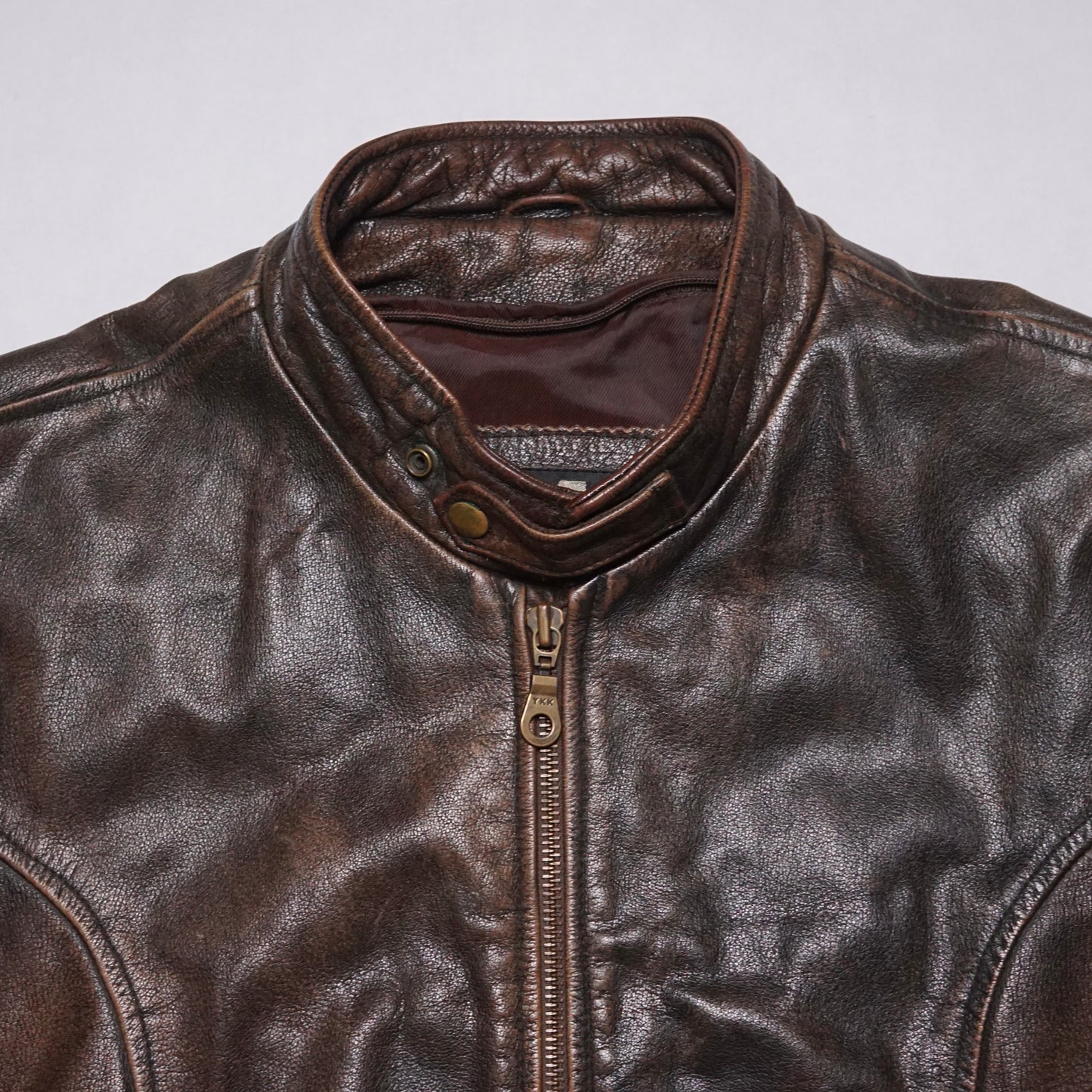 2000s Cafe Racer Leather Jacket "Brown" Size: L/XL