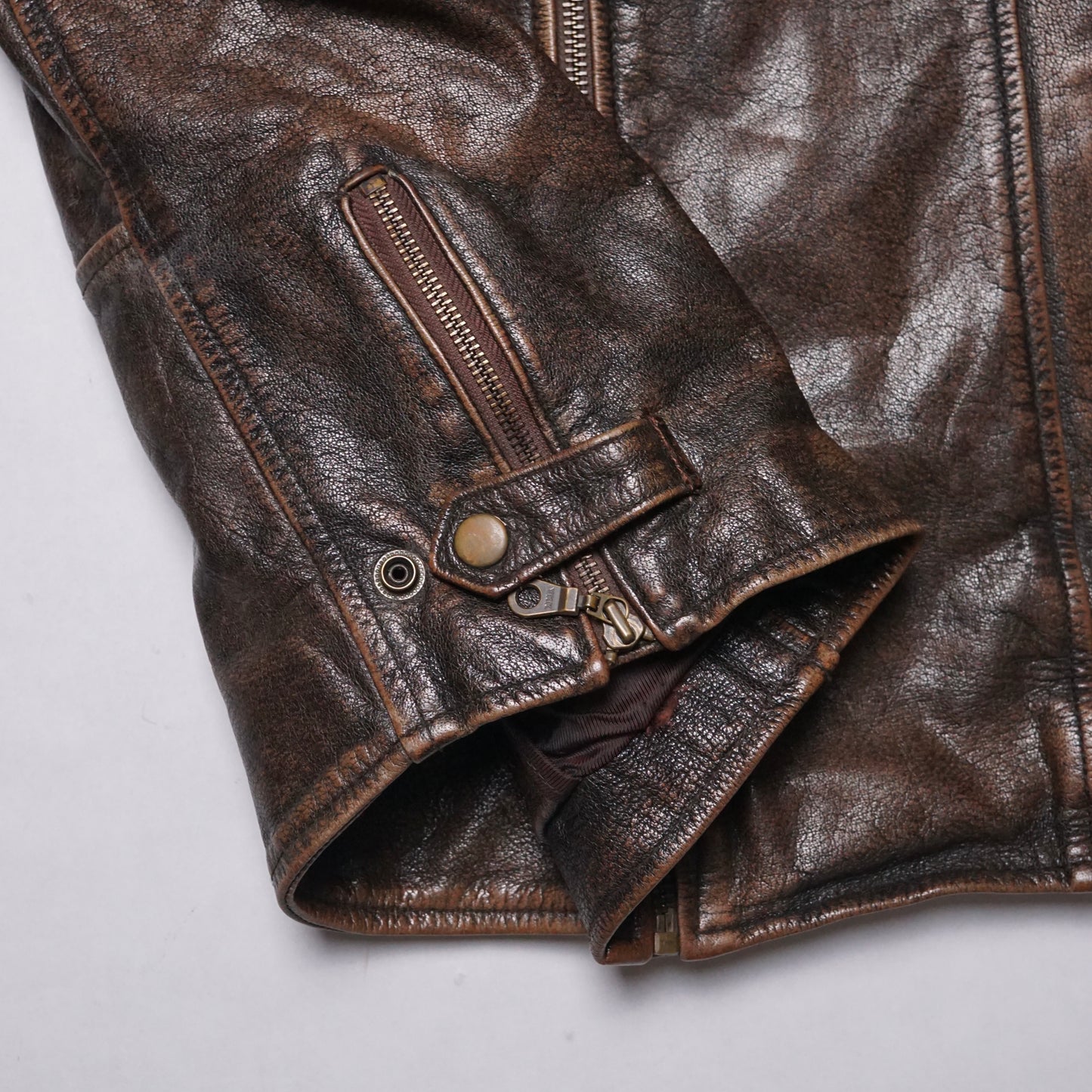 2000s Cafe Racer Leather Jacket "Brown" Size: L/XL