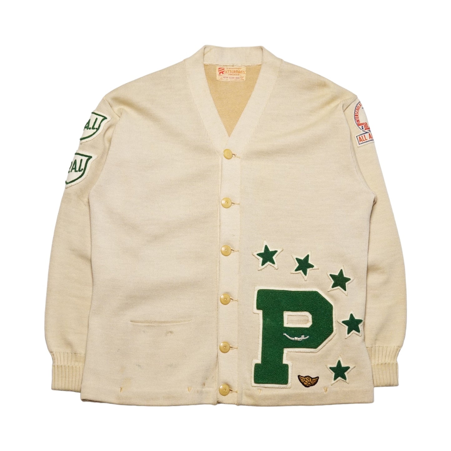 1950s Varsity Letterman Cardigan "Cream" Size L/XL